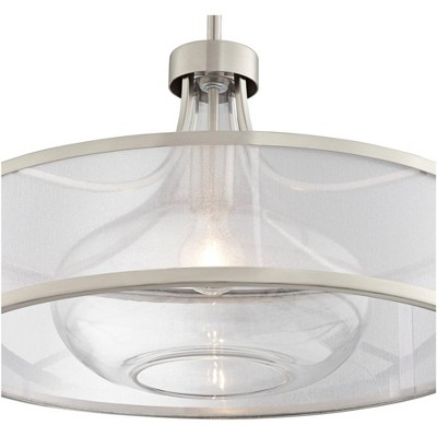Brushed Nickel Clear Glass Drum Pendant Light
