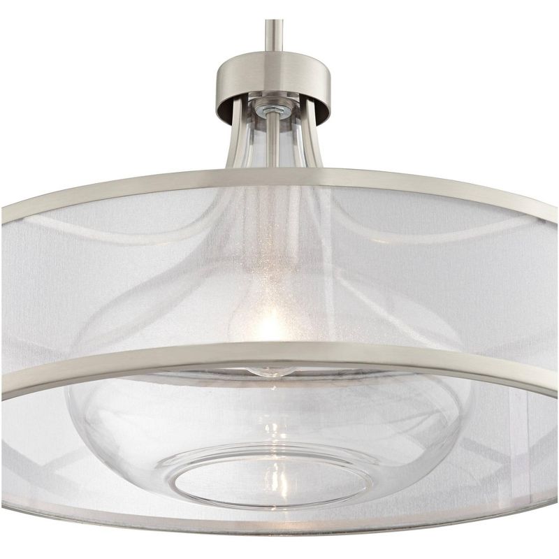 Possini Euro Design Layne Brushed Nickel Pendant Light 19 1/4" Wide Modern Organza Outer Glass Inner Drum Shade for Dining Room House Kitchen Island, 3 of 10