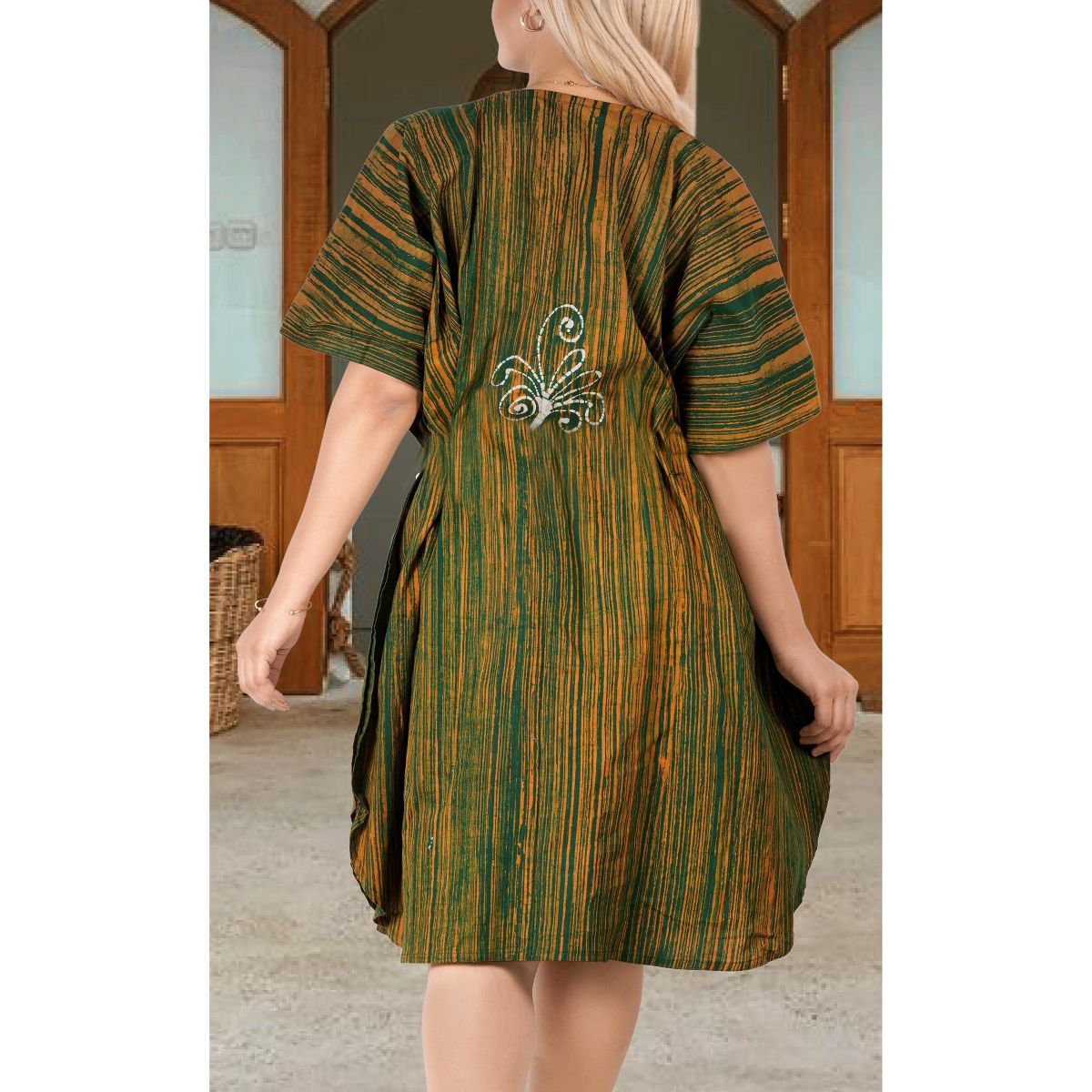 LA LEELA Summer Cotton Cruise Caftan Cover Up for Women Resortwear Vacation Holiday Loungewear Pregnancy Wear 2X-3X Green Paisley - thumbnail 3