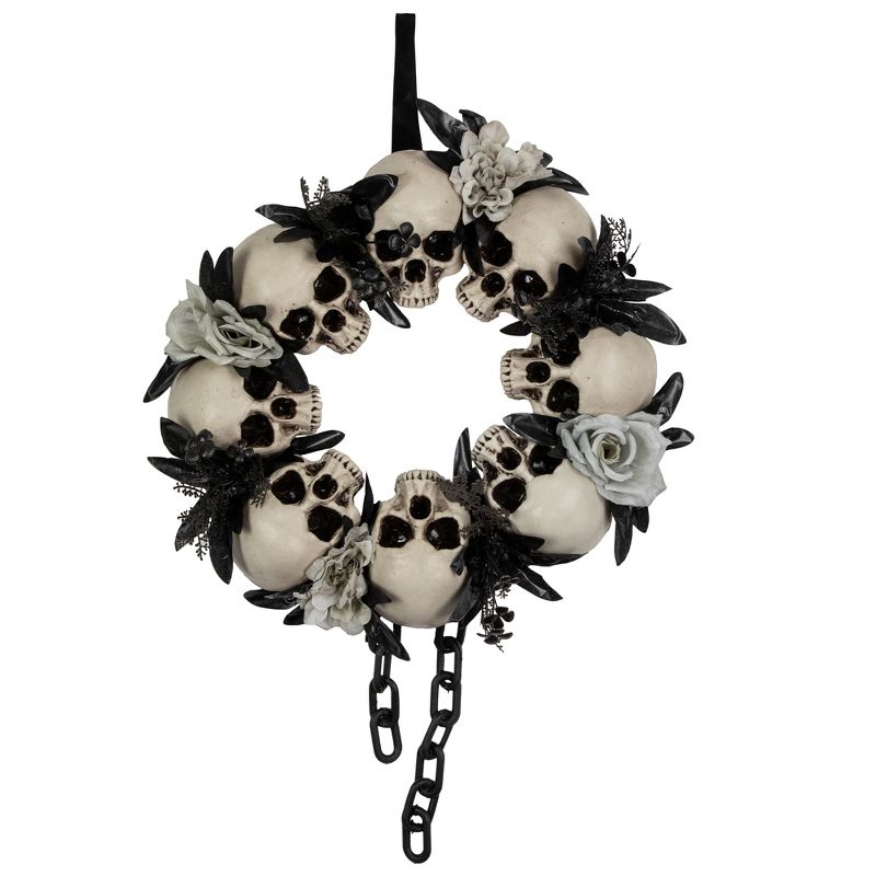 Northlight Skulls and Chains with Gray Roses Halloween Wreath, 15-Inch, Unlit, 1 of 7