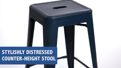 24" Kelly Blue-Teal Stackable Metal Indoor-Outdoor Counter Stool