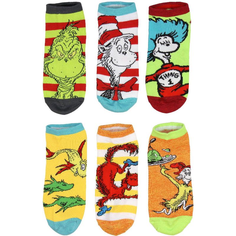 Dr. Seuss Socks Adult Book Character Designs 6 Pack Mix and Match Ankle Socks Multicoloured, 2 of 6