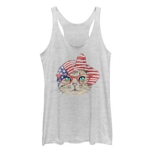Women's Lost Gods Fourth of July  American Bandana Cat Racerback Tank Top - 1 of 3