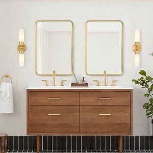 MAYEERTY 9.45x6.30x1.97in Wrought Iron Gold Rounded Rectangle Mirror Cabinet - 1 of 4