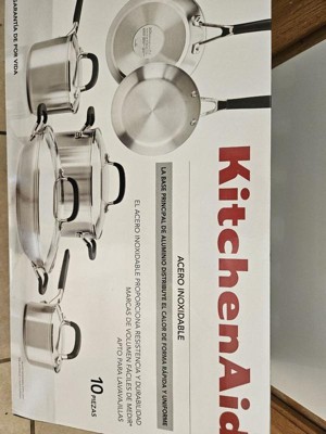 KitchenAid 10pc Stainless Steel Cookware Set Light Silver