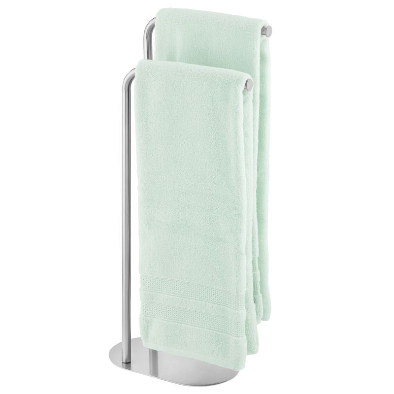 mDesign Tall Stainless Freestanding 2-Tier Towel Rack Holder Pedestal, 3 of 7