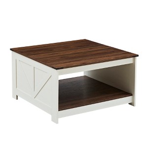 Square Rustic Wood Farmhouse Coffee Table with Double Layer Storage and Half Open Compartment, Modern Cocktail Table for Living and Meeting Room - 1 of 4
