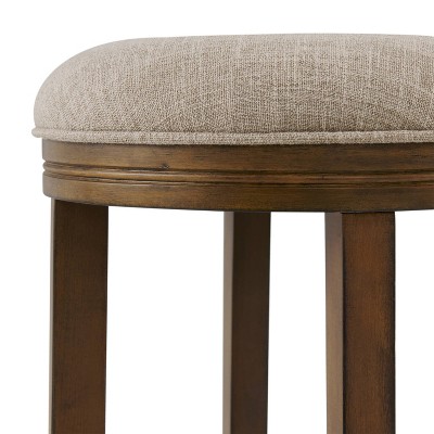 Natick 29" Brown Wood and Leather Saddle Bar Stools