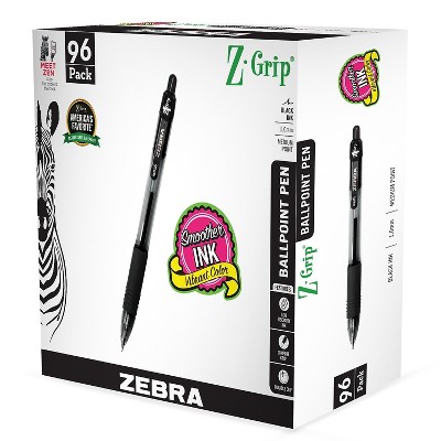 Zebra Z-Grip Retractable Ballpoint Pen Medium Point 1.0mm Black Ink 96/Pack (22196)