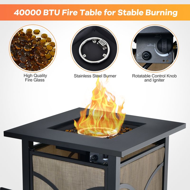 Tangkula 25’’ Propane Fire Pit Table 40,000 BTU Gas Fire Pit Patio Square Firetable for Backyard Garden Deck, 4 of 8