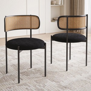 Modern Upholstered Dining Chairs Set of 2, Rattan Back Kitchen Chairs with Metal Legs, Accent Chairs for Dining Room or Living Space - Cuddlewood - 1 of 4