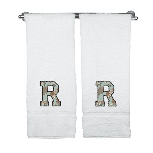BC BARE COTTON Monogrammed Towels, Personalized Gift, Set of 2 - Embroidered Writing with Greenish Cyan - 1 of 4