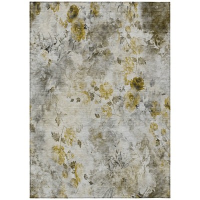 Taupe Ivory And Tan Floral Washable Indoor Outdoor Area Rug