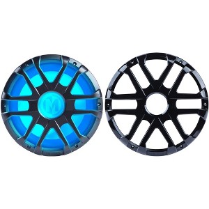 Memphis Audio MM1224 12" Marine Subwoofer with Integrated RGB LEDs and 2 or 4 Ohm Selectable Impedance with MXA12GB Black 12" MXA Subwoofer Grill - 1 of 4