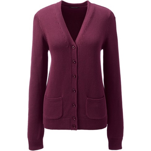 Lands' End School Uniform Women's Cotton Modal Button Front Cardigan  Sweater - Large - Burgundy