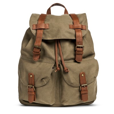 Womens Solid Canvas Backpack Handbag with Drawstring Closure Olive