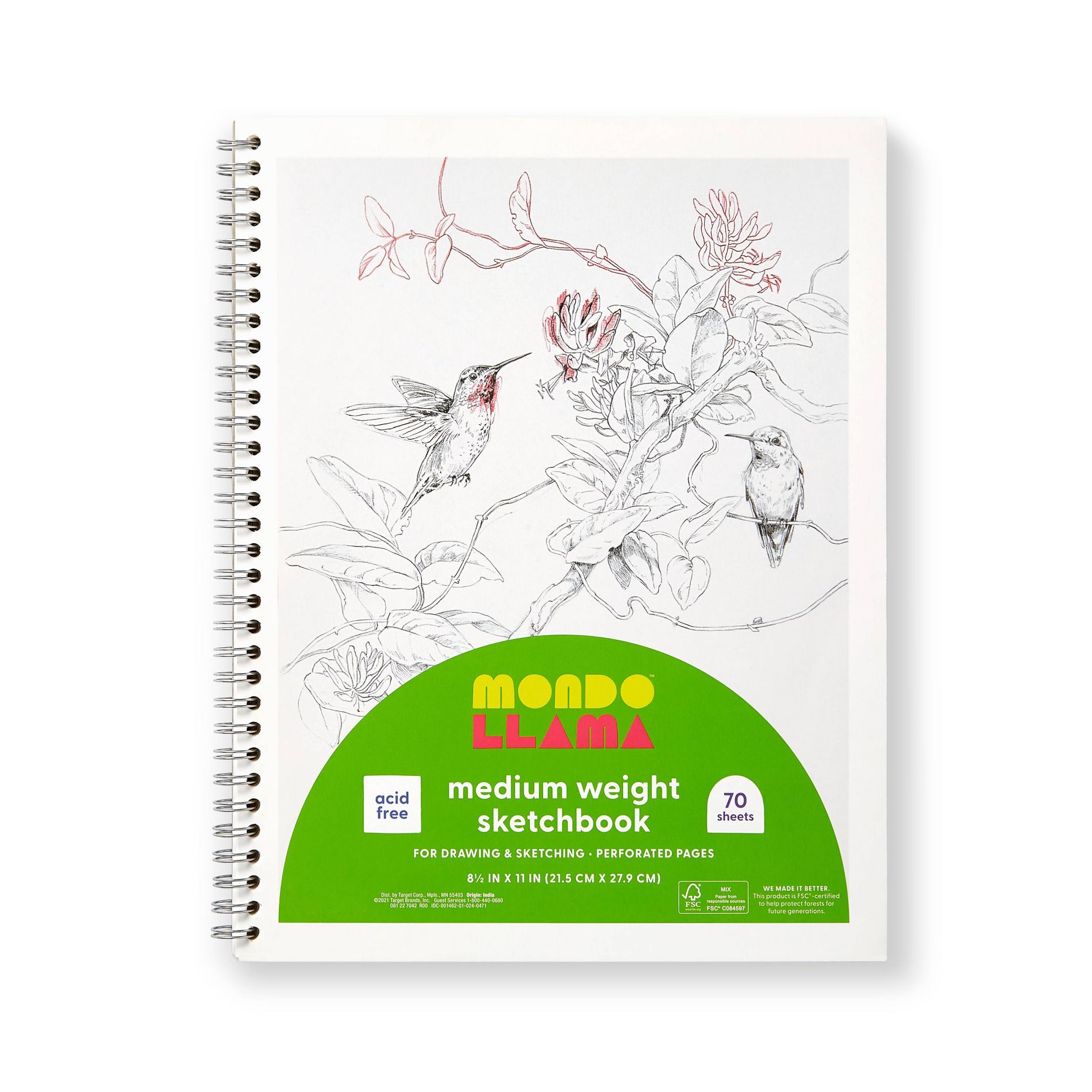 8.5"x11" Medium Weight Sketchbook - Mondo Llama™: Twin-Wire, Acid-Free, Soft Cover, 70 Pages,