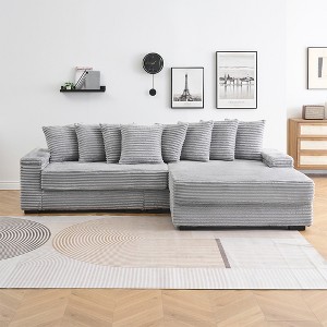111.4'' Corduroy L-Shaped Sectional 3-Seater Sofa with 8 Throw Pillows and Matching Foot Design - 1 of 4