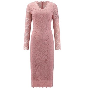 INSPIRE CHIC Women's Floral Lace V Neck Long Sleeve Cocktail Wedding Bodycon Dress - 1 of 4