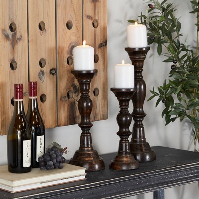Elegant Espresso Wood Candle Holder Trio, 18" 15" 12"H