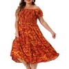 Women's Plus Size Square Neck Flutter Sleeve Smocked High Waist Floral Midi A Line Dresses - Agnes Orinda - 2 of 4