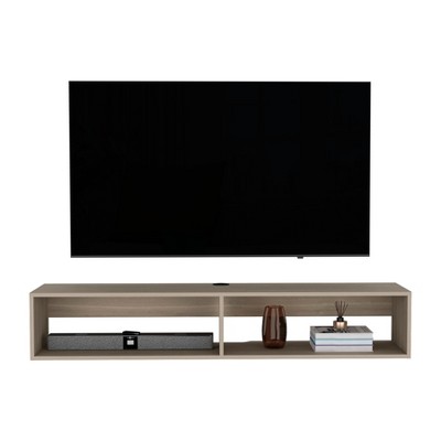 INFURNIC TV Stands and Consoles Wall Mounted Minimalist Shelf with Storage, Floating TV Stand for Living Room Bedroom, White Oak, 64.56"*17.71"*3.54"