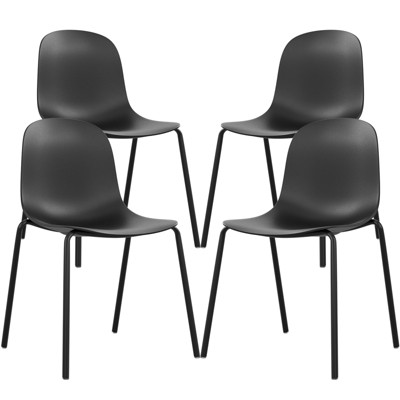 GlasFlength Dining Sets, Modern Plastic Stackable Dining Chair Set of 4 with Metal Legs for Indoor or Outdoor, Black, 17.7"*16.1"*33.3"