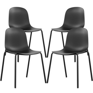 GlasFlength Dining Sets, Modern Plastic Stackable Dining Chair Set of 4 with Metal Legs for Indoor or Outdoor, Black, 17.7"*16.1"*33.3" - 1 of 4