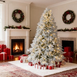 6FT Pre-Lit Snow Flocked Christmas Tree, Hinged Artificial Spruce with 300 LED Lights, 8 Modes & 790 Branch Tips for Holiday Décor - 1 of 4