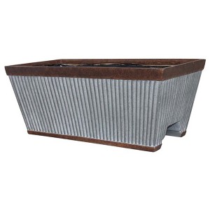 Southern Patio 24 Inch Westlake Outdoor Rectangular Deck Rail Textured Resin Garden Flower Herb Planter w/ Sun Protectors, Rustic Galvanized - 1 of 4