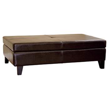 Sandusky Full Leather Cocktail Ottoman Dark Brown - Baxton Studio