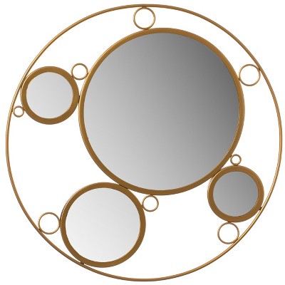 Gold Round Metal Frame Wall Mirror with Glass Balls