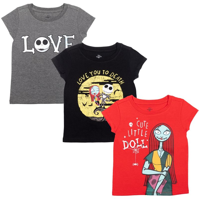 Disney Nightmare Before Christmas Jack Skellington Sally gray 3 Pack Graphic T-Shirts Gray/Black/Red , 1 of 8