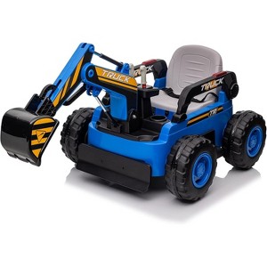 12V Kids Ride-On Excavator, Electric 4WD Power Wheel with Remote Control, Battery-Powered Sand Digger Toy with Spring Suspension,  Music - 1 of 4