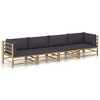 vidaXL Bamboo Patio Lounge Set, 4-Pieces, Modular Design, Dark Gray Cushions, Easy-to-Clean, Removable & Washable Cushion Covers, Required Assembly - 2 of 4