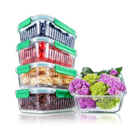 Nutrichef 5-piece Superior Glass Food Storage Containers Set - Stackable Design, Newly Bpa-free Airtight Locking Lids With Wave Design : Target