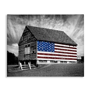 Stupell Industries Black & White Barn with American Flag Canvas Art - 1 of 4
