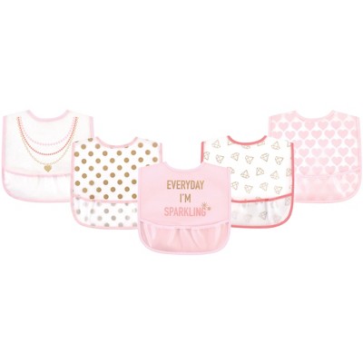 Little Treasure Baby Girl Waterproof PEVA Bibs 5pk, Sparkling, One Size