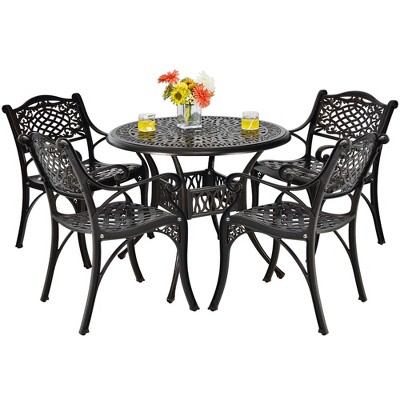 Tangkula 5PCS Cast Aluminum Patio Bistro Set Outdoor Dining Table & Chair Furniture Set