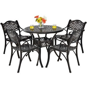 Tangkula 5PCS Cast Aluminum Patio Bistro Set Outdoor Dining Table & Chair Furniture Set - 1 of 4