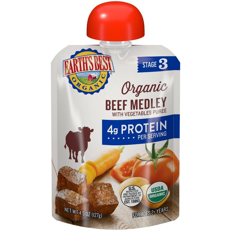 Earth's Best Organic Stage 3 Homestyle Beef Medley with Vegetables Puree 4.5oz, 1 of 5