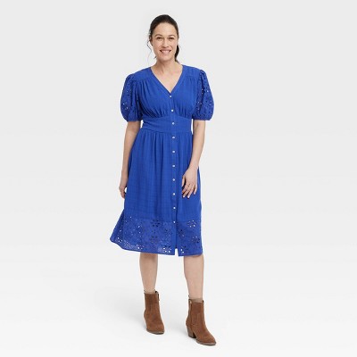 Knox Rose Women's Ruffle Short Sleeve Eyelet A-Line Dress -, Sahara Gold,  Small : : Clothing, Shoes & Accessories