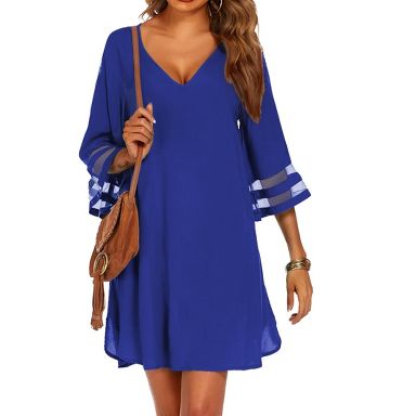 royal blue cover up for dress Ekouaer Women's Swimsuit 3/4 Bell Sleeve Beachwear Coverups Deep V-Neck Bikini Beach S : Target polka dot 02 Caktier Single Tier Maat:34 44 bust 2XL 46