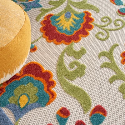 Ivory and Multicolor Floral Synthetic Rectangular Rug 12' x 15'