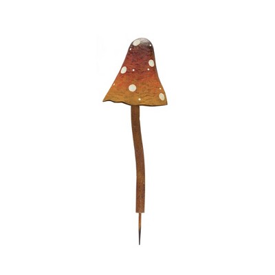 Rustic Brown and Red Iron Mushroom Garden Stakes, Set of 2