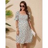 Women's Maternity Dress Square Neck Smocked Waist Puff Sleeve Floral Print Casual Midi Dress - 3 of 4
