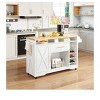 53 inch Rolling Kitchen Island Cart Utility Trolley Cabinet Storage With Power Outlet Glass Holder Spice Rack, White - 2 of 4