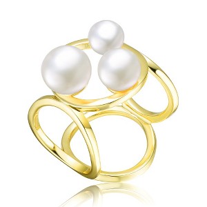 Sterling Silver 14K Gold Plated Ball Ring with Freshwater Pearls – A Sophisticated Blend of Elegance and Modern Design with Lustrous Pearls - 1 of 3