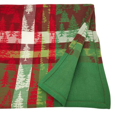 Classic Plaid Christmas Tree Cotton Tablecloth, 65" x 140"
