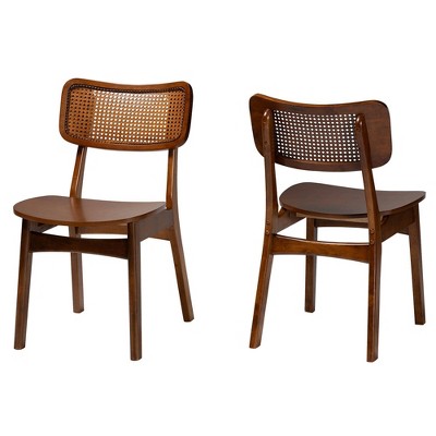 Walnut Brown Low Rattan and Cane Side Chair